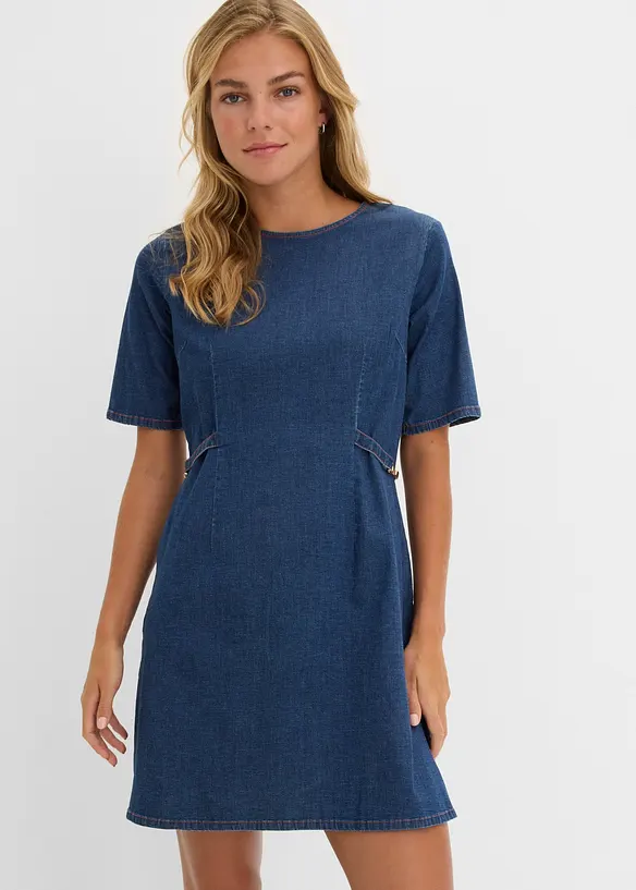 Jeanskleid aus Baumwolle mit Stretch in blau von vorne (Totalaufnahme) - bonprix Jeanskleid aus Baumwolle mit Stretch in blau von vorne (Totalaufnahme) - bonprix