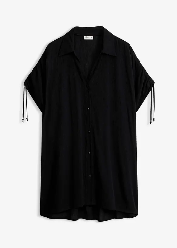 Oversize Strandbluse aus strukturiertem Crinkle in schwarz von vorne - bonprix