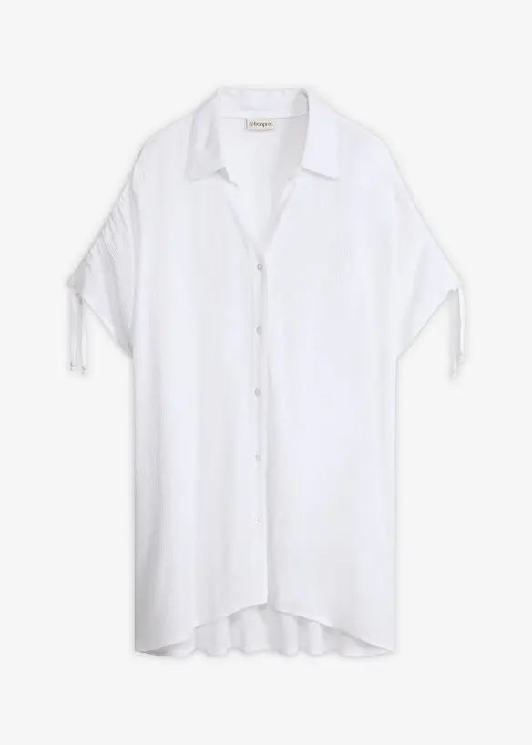 Oversize Strandbluse aus strukturiertem Crinkle in weiß von vorne - bonprix