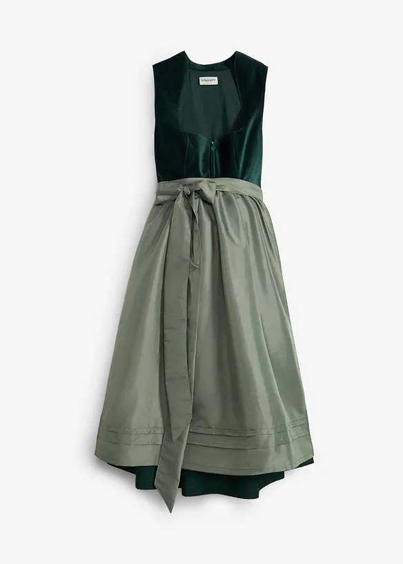 Umstands- Dirndl mit Samt-Mieder und Satin-Schürze (2-tlg.Set) in grün von vorne - bonprix