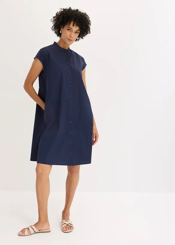 Hemdblusenkleid in blau von vorne (Totalaufnahme) - bonprix