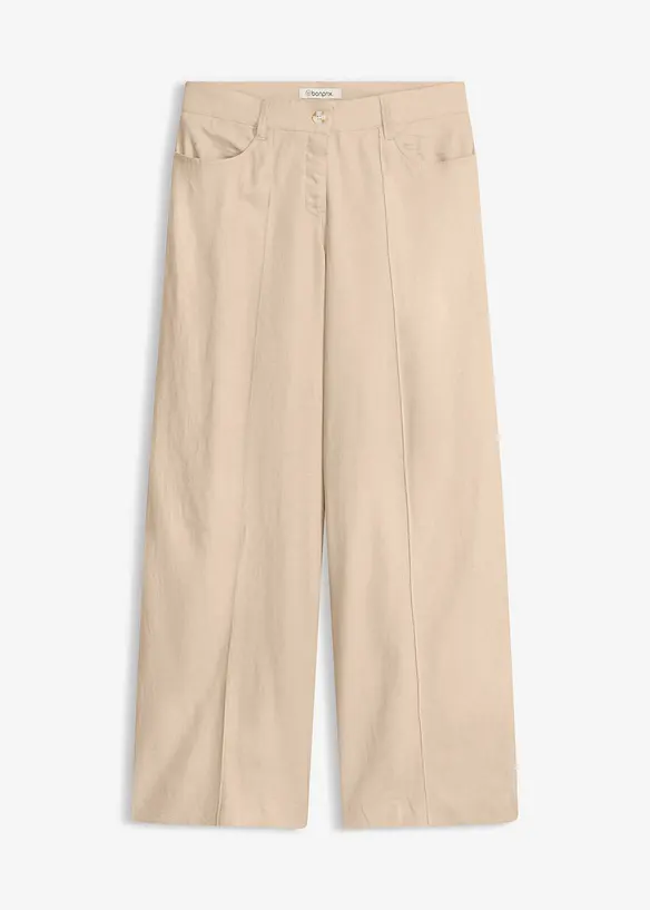 Palazzo-Hose aus luftigem Leinen-Mix in beige von vorne - bonprix