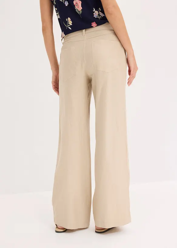 Palazzo-Hose aus luftigem Leinen-Mix in beige von hinten - bonprix