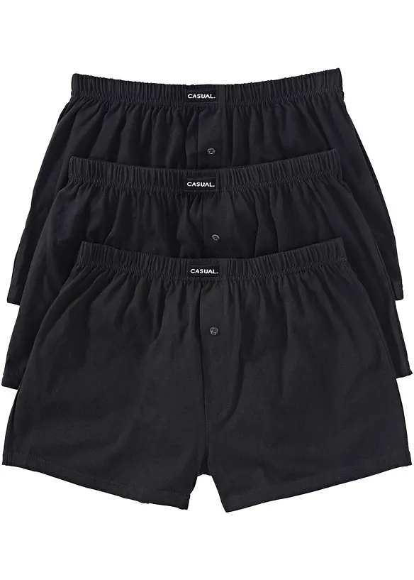 Lockere Jersey Boxershorts aus Baumwolle (3er Pack) in schwarz von vorne - bonprix