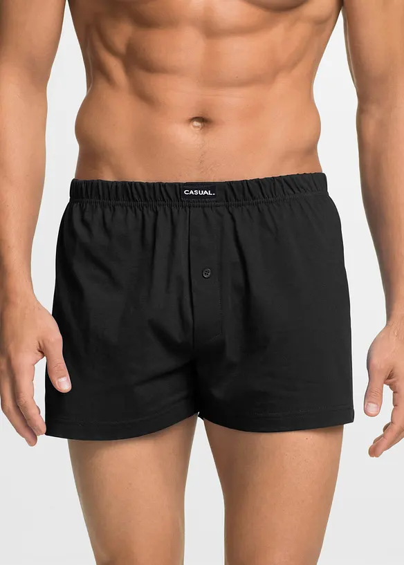 Lockere Jersey Boxershorts aus Baumwolle (3er Pack) in schwarz von vorne - bonprix