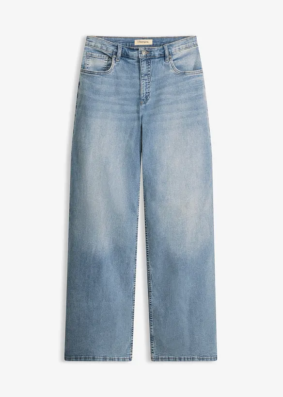 Wide-Leg-Jeans, High Waist in blau von vorne - bonprix
