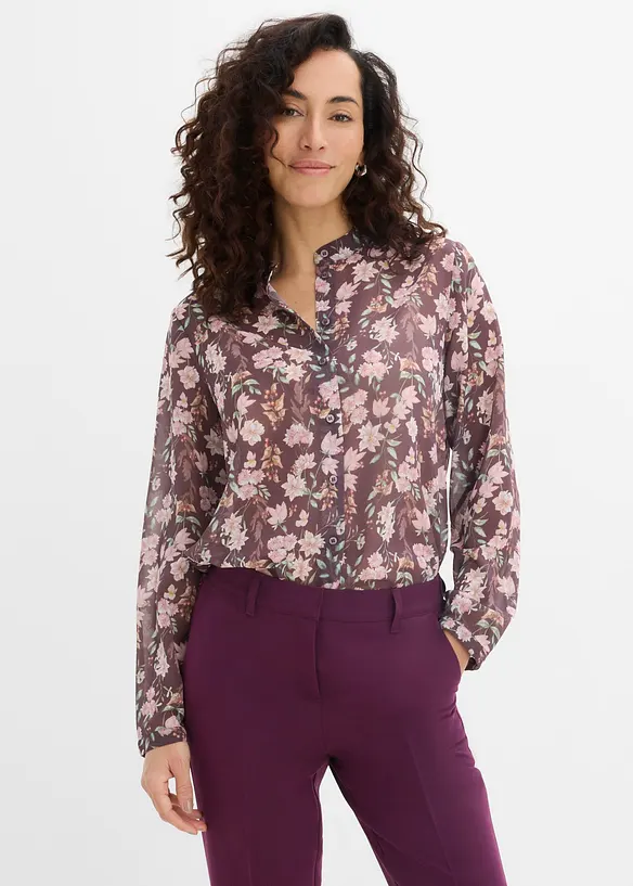 Chiffonbluse in lila von vorne (im Anschnitt) - bonprix
