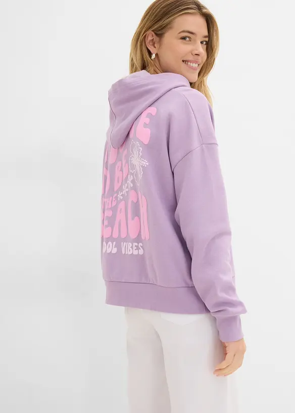Oversize-Hoodie aus weichem Baumwoll-Mix in lila von vorne (im Anschnitt) - bonprix Oversize-Hoodie aus weichem Baumwoll-Mix in lila von vorne (im Anschnitt) - bonprix