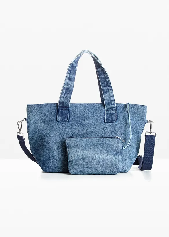 Handtasche Denim in blau von vorne - bonprix