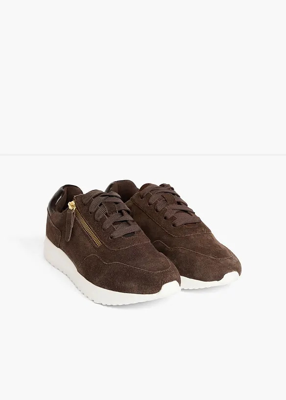 Sneaker aus Veloursleder in braun - bonprix