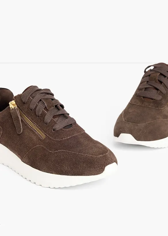 Sneaker aus Veloursleder in braun - bonprix