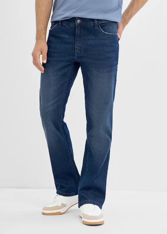 Regular-Fit-Jeans mit Dehnbund, Bootcut in blau von vorne - bonprix