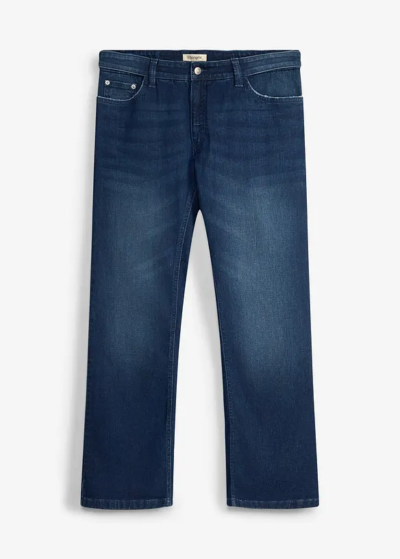 Regular-Fit-Jeans mit Dehnbund, Bootcut in blau von vorne - bonprix