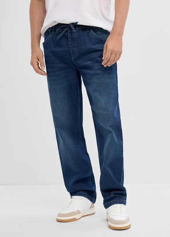 Relaxed-Fit-Jeans mit Dehnbund, Straight in blau von vorne - bonprix