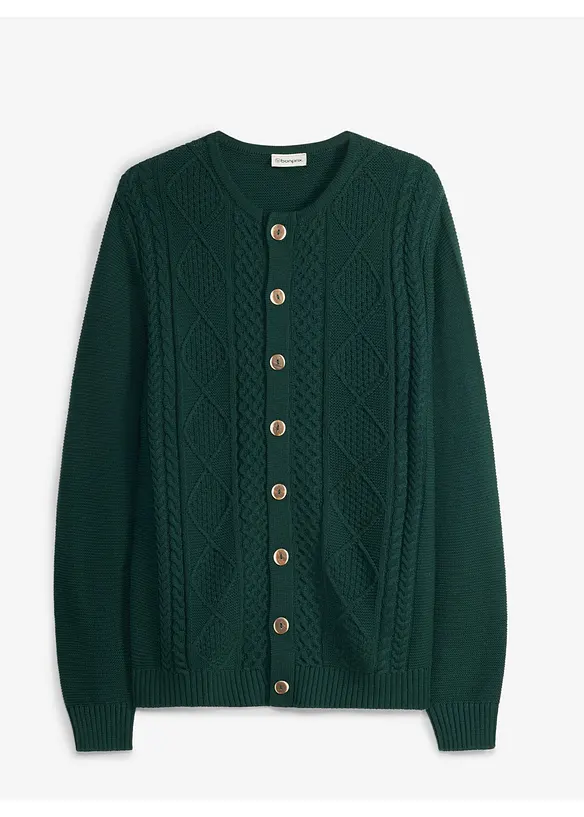 Trachten-Strickjacke aus weichem Baumwollmix in grün von vorne - bonprix