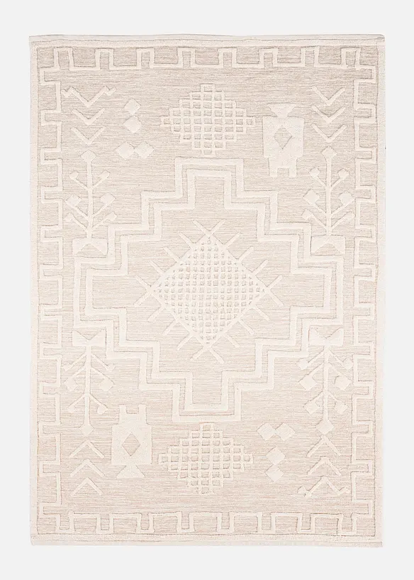Baumwoll-Teppich mit Struktur und orientalischem Muster in beige von vorne - bonprix