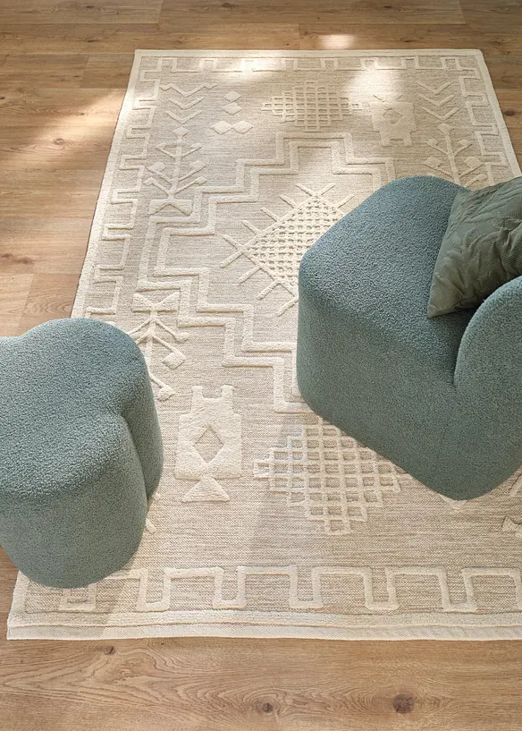 Baumwoll-Teppich mit Struktur und orientalischem Muster in beige (Ambiente) - bonprix