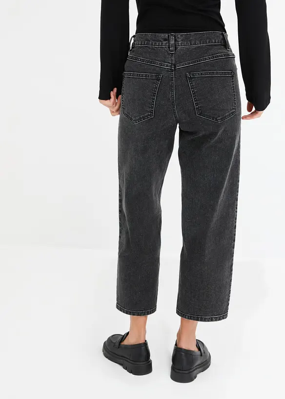 Wide-Leg-Jeans Mid Waist in schwarz von hinten - bonprix
