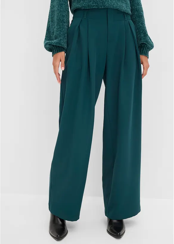 Bundfaltenhose mit Bequembund in grün von vorne - bonprix