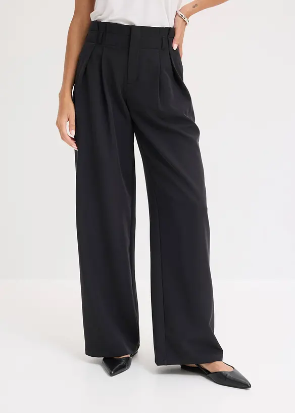 Bundfaltenhose mit Bequembund in schwarz von vorne - bonprix