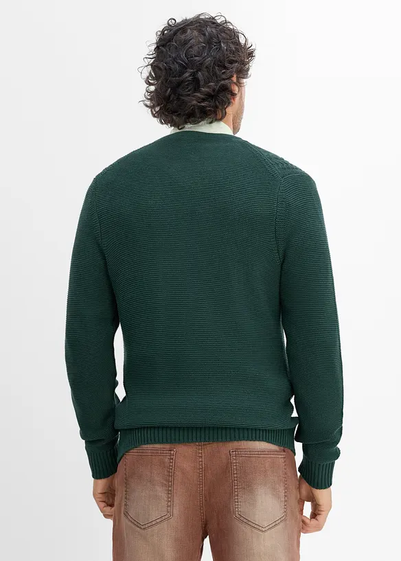 Trachten-Strickjacke aus weichem Baumwollmix in grün von hinten (im Anschnitt) - bonprix