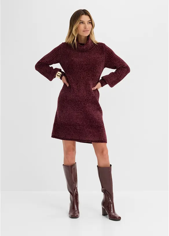 Chenille Strickkleid aus recyceltem Polyester in lila von vorne (Totalaufnahme) - bonprix Chenille Strickkleid aus recyceltem Polyester in lila von vorne (Totalaufnahme) - bonprix