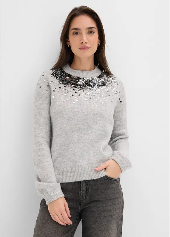 Pullover mit bunten Pailletten in grau von vorne (im Anschnitt) - bonprix