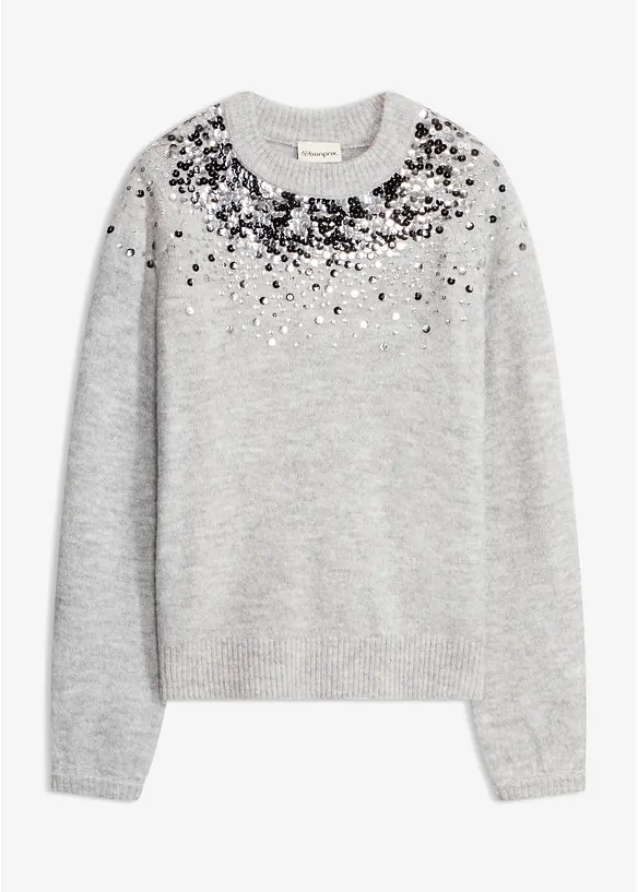 Pullover mit bunten Pailletten in grau von vorne - bonprix
