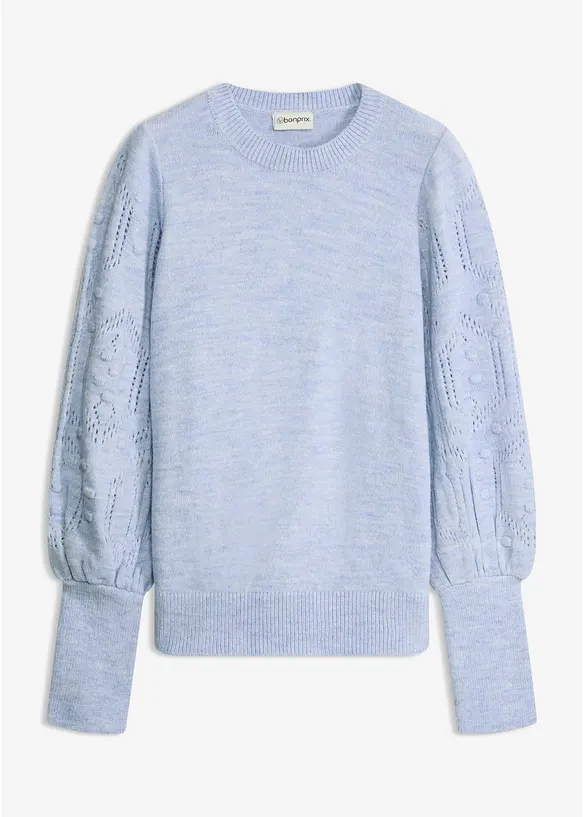 Pullover mit Ajourmuster in blau von vorne - bonprix