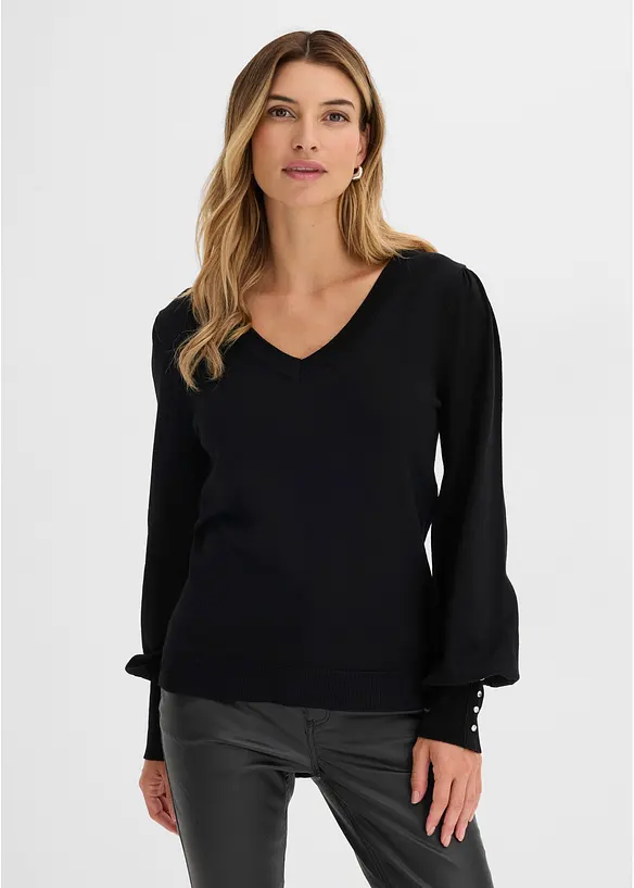 Feinstrickpullover aus Viskose-Mix in schwarz von vorne (im Anschnitt) - bonprix