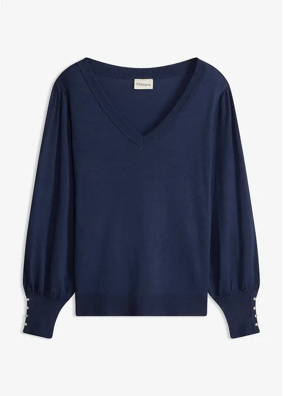 Feinstrickpullover aus Viskose-Mix in blau von vorne - bonprix