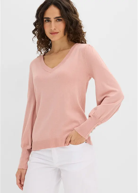 Feinstrickpullover aus Viskose-Mix in rosa von vorne (im Anschnitt) - bonprix