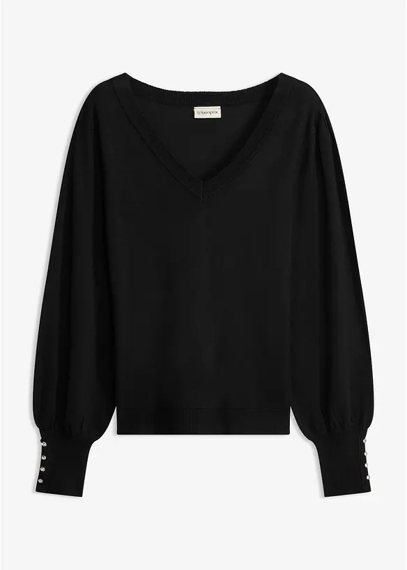 Feinstrickpullover aus Viskose-Mix in schwarz von vorne - bonprix