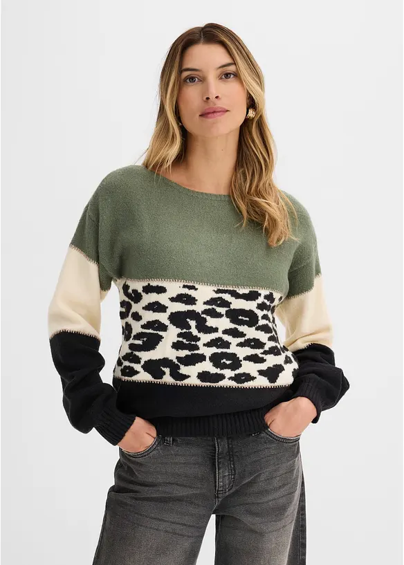 Oversize-Pullover in schwarz von vorne (im Anschnitt) - bonprix
