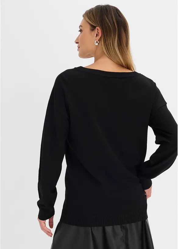 Oversize-Pullover aus Viskose- mix in schwarz von hinten (im Anschnitt) - bonprix