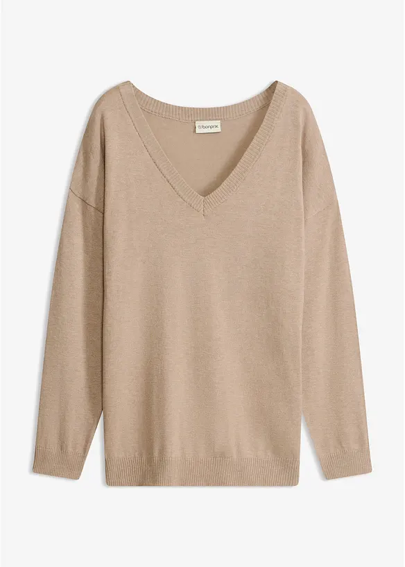 Oversize-Pullover aus Viskose- mix in beige von vorne - bonprix