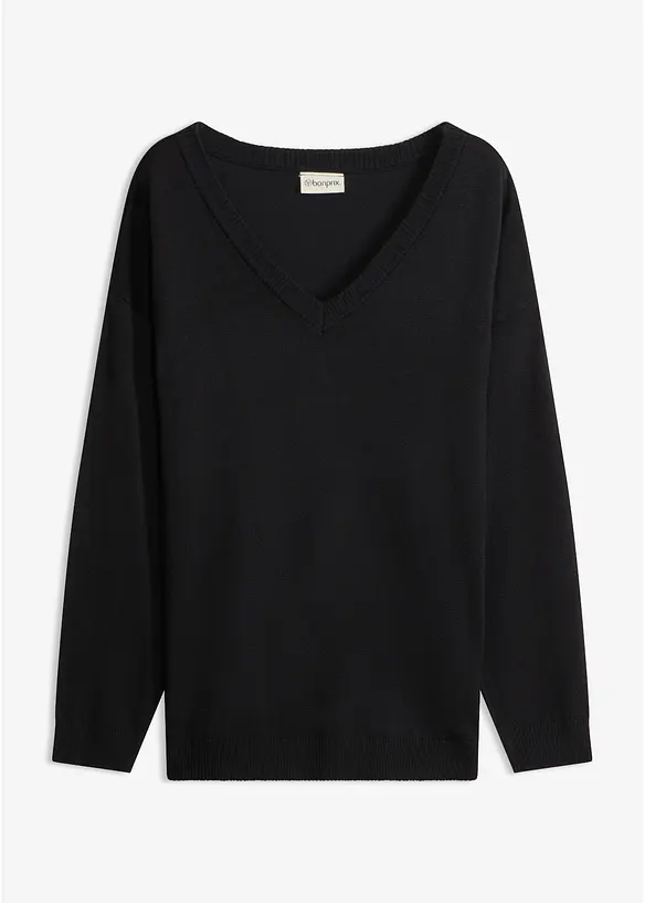 Oversize-Pullover aus Viskose- mix in schwarz von vorne - bonprix