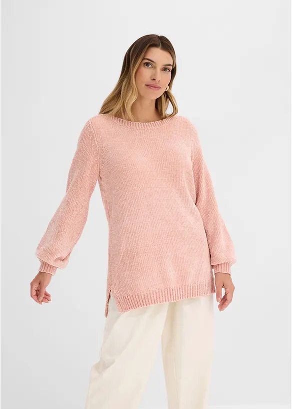 Chenille-Longpullover in rosa von vorne (im Anschnitt) - bonprix