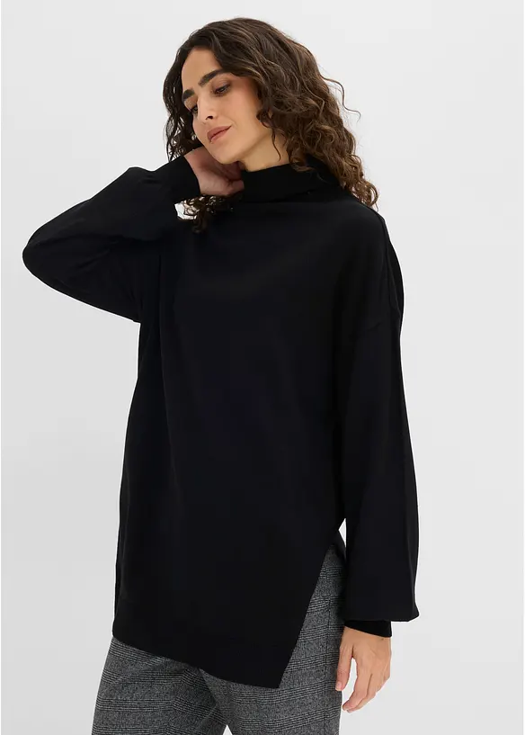 Rollkragenpullover aus Viskose-Mix in schwarz von vorne (im Anschnitt) - bonprix