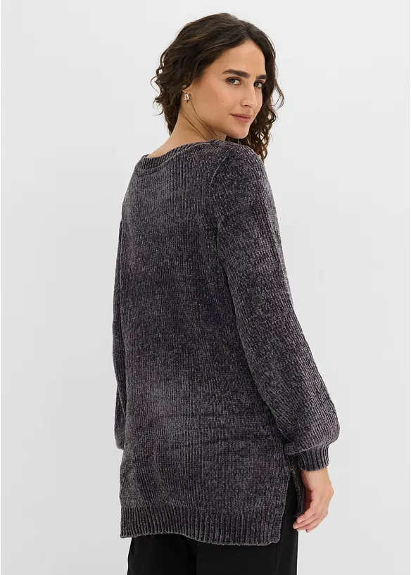 Chenille-Longpullover in grau von hinten (im Anschnitt) - bonprix