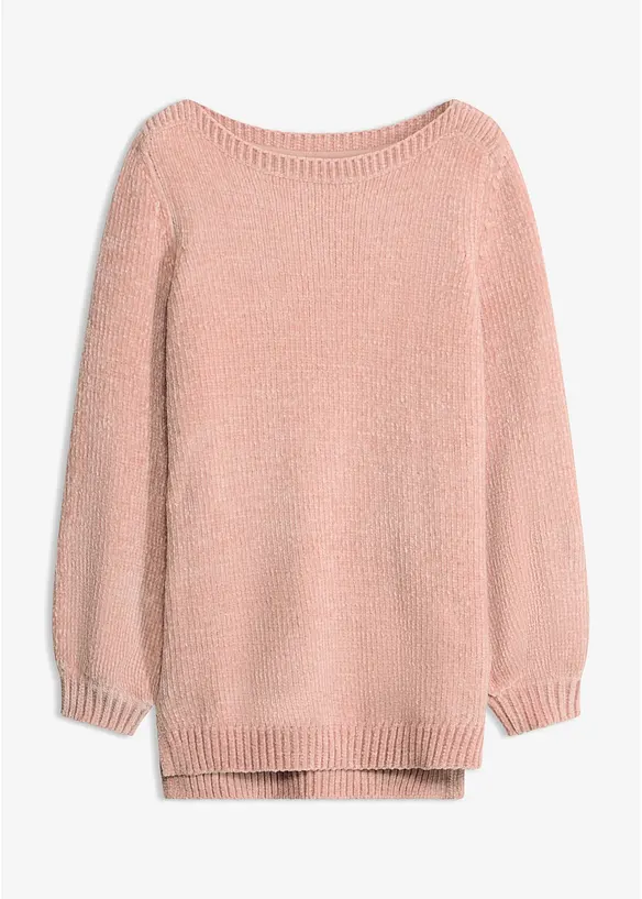 Chenille-Longpullover in rosa von vorne - bonprix