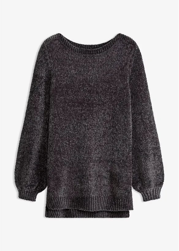 Chenille-Longpullover in grau von vorne - bonprix