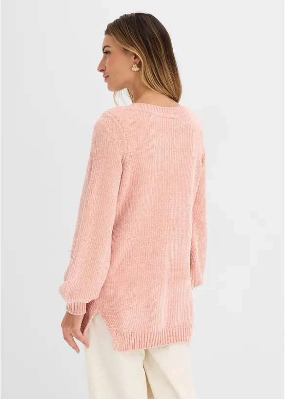 Chenille-Longpullover in rosa von hinten (im Anschnitt) - bonprix