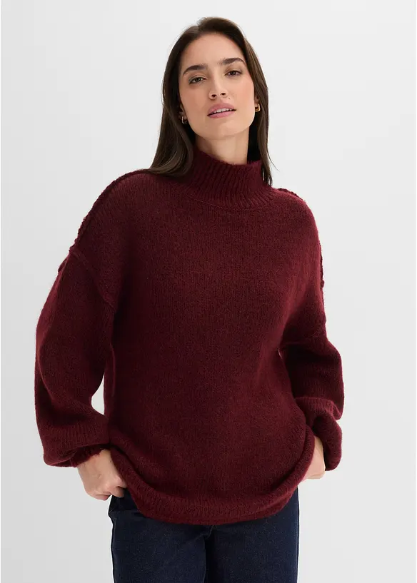 Grobstrick-Pullover in rot von vorne (im Anschnitt) - bonprix