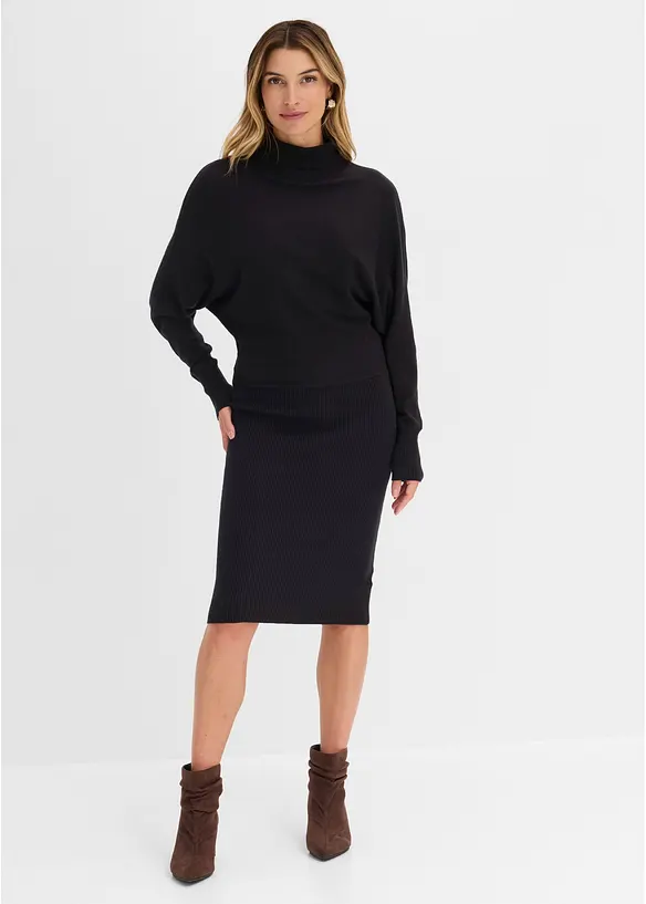 Strickkleid aus Viskose-Mix in schwarz von vorne (Totalaufnahme) - bonprix