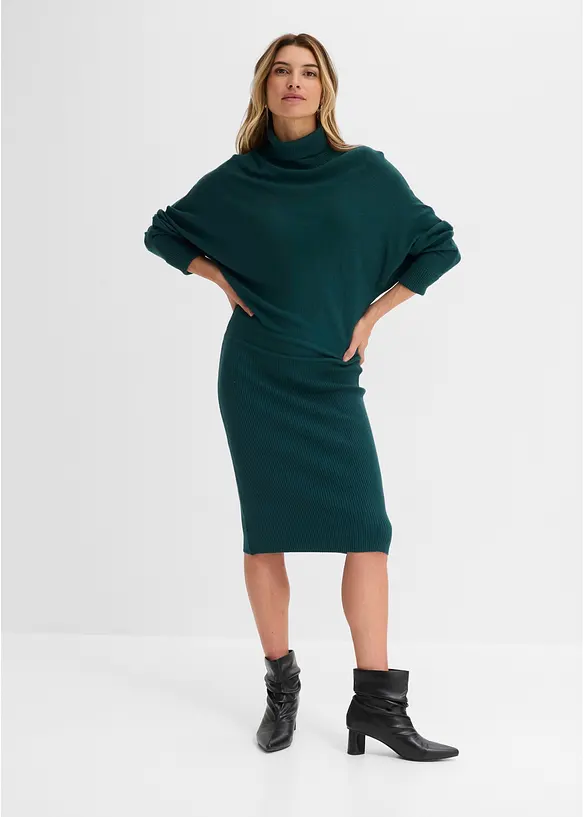 Strickkleid aus Viskose-Mix in petrol von vorne (Totalaufnahme) - bonprix