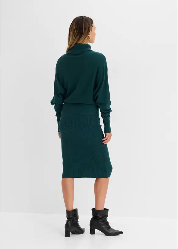 Strickkleid aus Viskose-Mix in petrol von hinten (Totalaufnahme) - bonprix