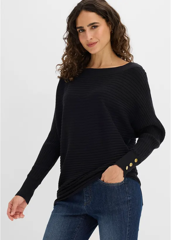 Feinstrickpullover aus Viskose-Mix in schwarz von vorne (im Anschnitt) - bonprix