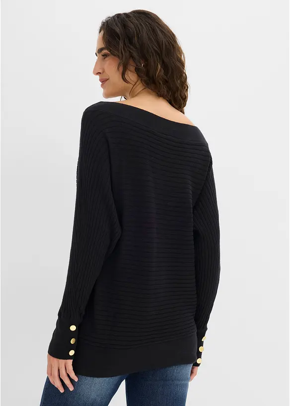 Feinstrickpullover aus Viskose-Mix in schwarz von hinten (im Anschnitt) - bonprix
