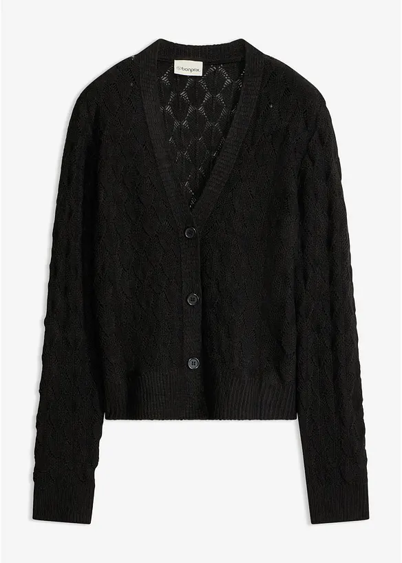 Ajour-Strickjacke in schwarz von vorne - bonprix